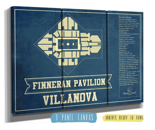 36" x 24" / 3 Panel Canvas Wrap Cutler West Villanova Wildcats - Finneran Pavilion Seating Chart - College Basketball Blueprint Art