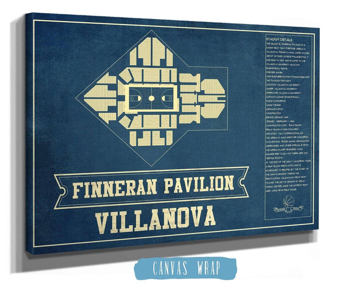 Cutler West Basketball Collection Villanova Wildcats - Finneran Pavilion Seating Chart - College Basketball Blueprint Art