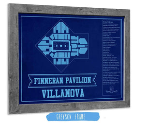 14" x 11" / Greyson Frame Cutler West Villanova Wildcats - Finneran Pavilion Seating Chart - College Basketball Blueprint Team Color Art