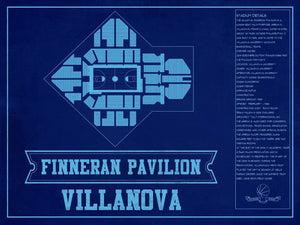 14" x 11" / Unframed Cutler West Villanova Wildcats - Finneran Pavilion Seating Chart - College Basketball Blueprint Team Color Art