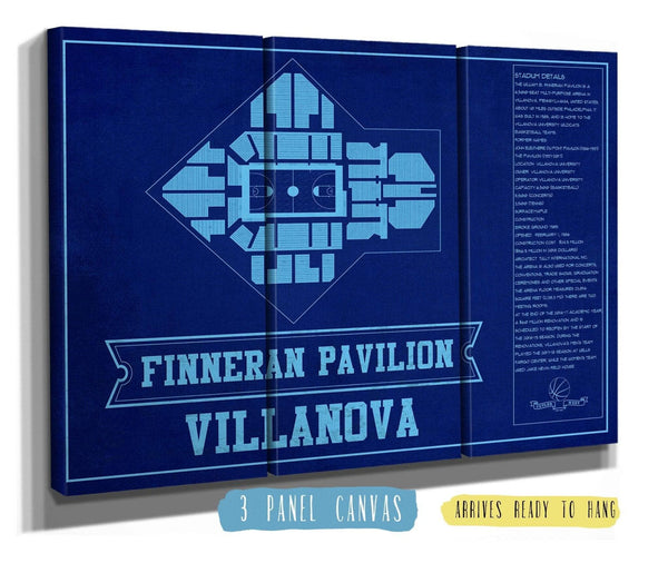 36" x 24" / 3 Panel Canvas Wrap Cutler West Villanova Wildcats - Finneran Pavilion Seating Chart - College Basketball Blueprint Team Color Art