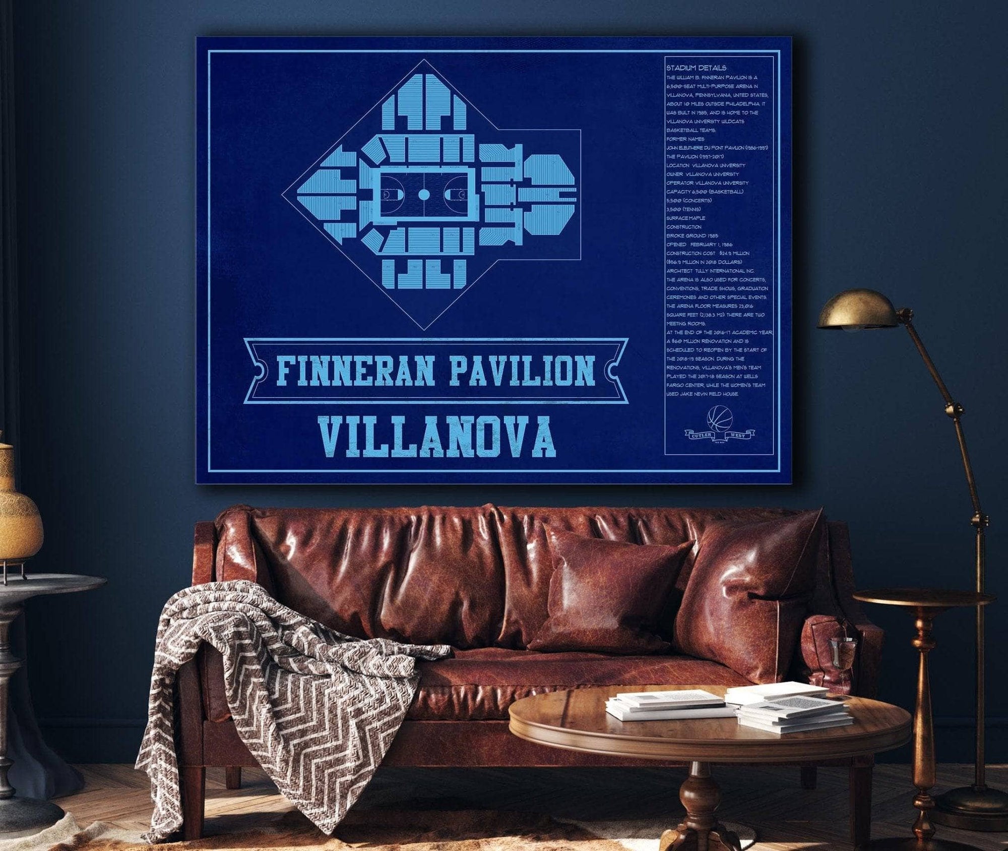 Cutler West Basketball Collection Villanova Wildcats - Finneran Pavilion Seating Chart - College Basketball Blueprint Team Color Art