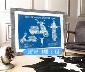 14" x 11" / Greyson Frame & Mat Cutler West Vintage 2018 - 2020 Vespa Primavera 150 Patent Print