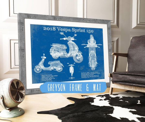 14" x 11" / Greyson Frame & Mat Cutler West Vintage 2018 - 2020 Vespa Primavera 150 Patent Print