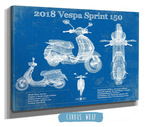 14" x 11" / Stretched Canvas Wrap Cutler West Vintage 2018 - 2020 Vespa Primavera 150 Patent Print
