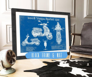 20" x 16" / Black Frame & Mat Cutler West Vintage 2018 - 2020 Vespa Primavera 150 Patent Print