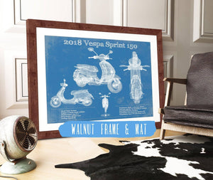 20" x 16" / Walnut Frame & Mat Cutler West Vintage 2018 - 2020 Vespa Primavera 150 Patent Print