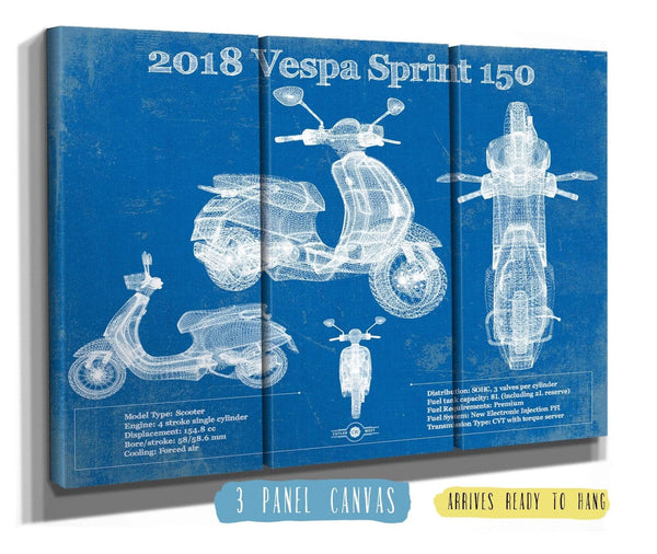 36" x 24" / 3 Panel Canvas Wrap Cutler West Vintage 2018 - 2020 Vespa Primavera 150 Patent Print