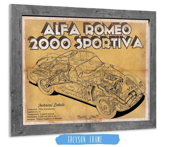 14" x 11" / Greyson Frame Cutler West Vintage Alfa Romeo 2000 Sportiva Sports Car Print
