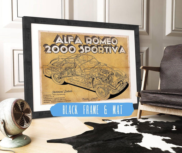 20" x 16" / Black Frame & Mat Cutler West Vintage Alfa Romeo 2000 Sportiva Sports Car Print