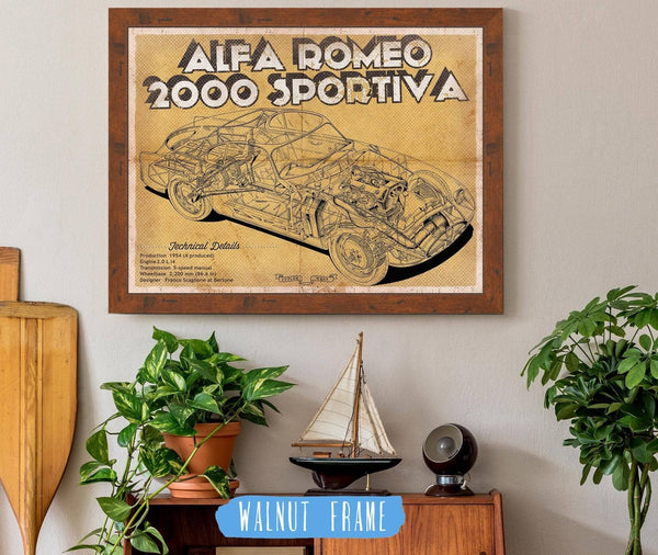 20" x 16" / Walnut Frame Cutler West Vintage Alfa Romeo 2000 Sportiva Sports Car Print