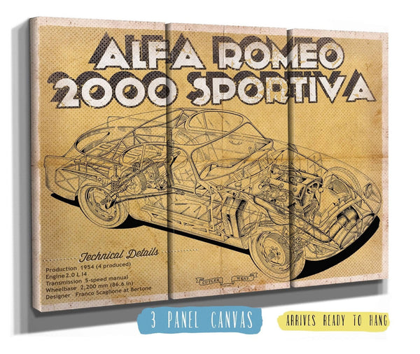 36" x 24" / 3 Panel Canvas Wrap Cutler West Vintage Alfa Romeo 2000 Sportiva Sports Car Print