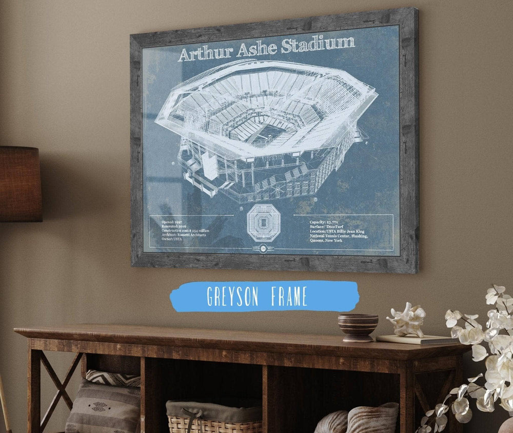 14" x 11" / Stretched Canvas Wrap Cutler West Vintage Arthur Ashe US Open Tennis Blueprint Art