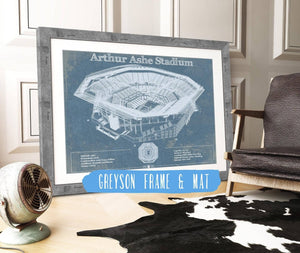14" x 11" / Greyson Frame & Mat Cutler West Vintage Arthur Ashe US Open Tennis Blueprint Art