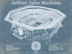 14" x 11" / Unframed Cutler West Vintage Arthur Ashe US Open Tennis Blueprint Art