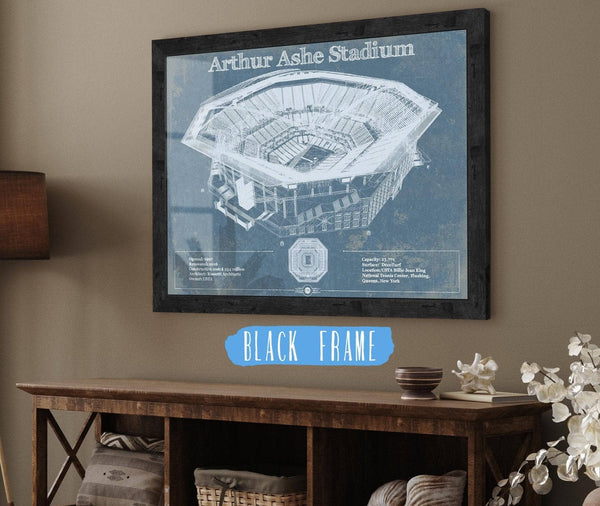 20" x 16" / Black Frame Cutler West Vintage Arthur Ashe US Open Tennis Blueprint Art
