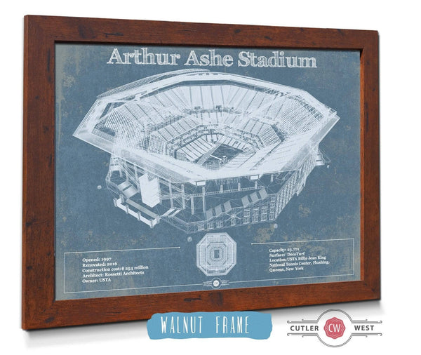 20" x 16" / Walnut Frame Cutler West Vintage Arthur Ashe US Open Tennis Blueprint Art