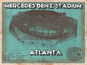 14" x 11" / Unframed Cutler West Vintage Atlanta Falcons - Mercedes-Benz Stadium Football Print