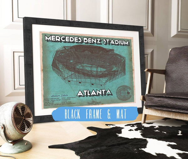 20" x 16" / Black Frame & Mat Cutler West Vintage Atlanta Falcons - Mercedes-Benz Stadium Football Print