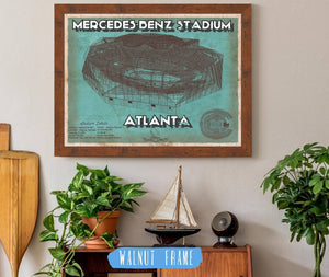 20" x 16" / Walnut Frame Cutler West Vintage Atlanta Falcons - Mercedes-Benz Stadium Football Print