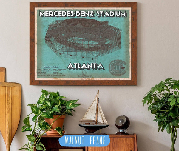 20" x 16" / Walnut Frame Cutler West Vintage Atlanta Falcons - Mercedes-Benz Stadium Football Print