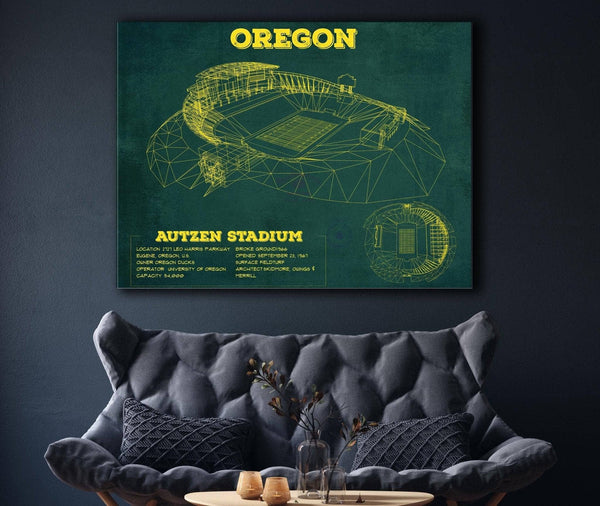 Cutler West Vintage Autzen Stadium Blueprint - Oregon Ducks Football Print