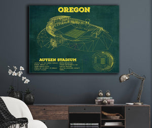 Cutler West Vintage Autzen Stadium Blueprint - Oregon Ducks Football Print
