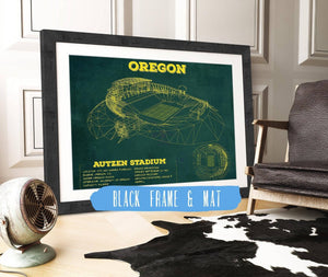 20" x 16" / Black Frame & Mat Cutler West Vintage Autzen Stadium Blueprint - Oregon Ducks Football Print