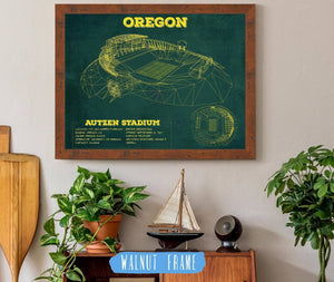 20" x 16" / Walnut Frame Cutler West Vintage Autzen Stadium Blueprint - Oregon Ducks Football Print