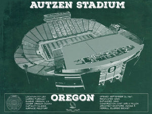 14" x 11" / Unframed Cutler West Vintage Autzen Stadium - Oregon Ducks Football Print