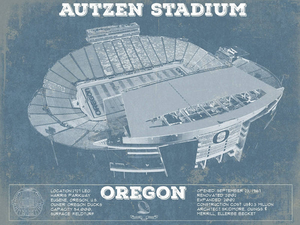 14" x 11" / Unframed Cutler West Vintage Autzen Stadium - Oregon Ducks Football Print