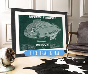 20" x 16" / Black Frame & Mat Cutler West Vintage Autzen Stadium - Oregon Ducks Football Print