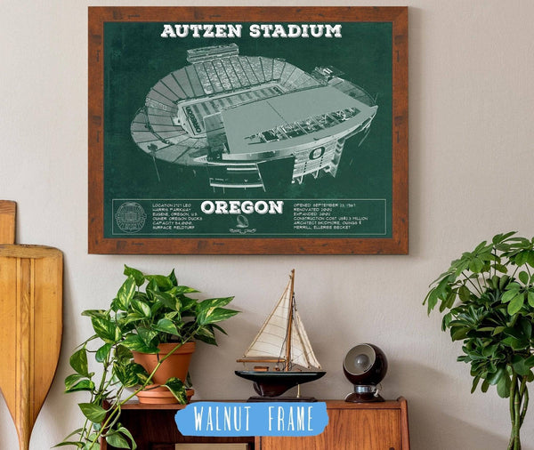 20" x 16" / Walnut Frame Cutler West Vintage Autzen Stadium - Oregon Ducks Football Print