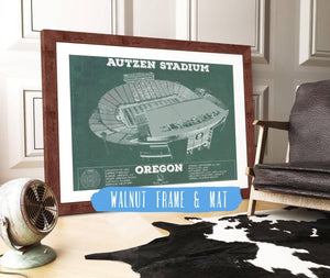 20" x 16" / Walnut Frame & Mat Cutler West Vintage Autzen Stadium - Oregon Ducks Football Print