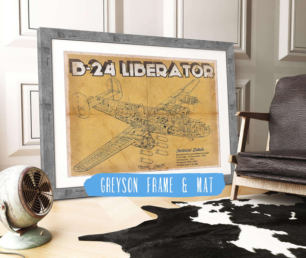 14" x 11" / Greyson Frame & Mat Cutler West Vintage B-24 Liberator Bomber Military Print