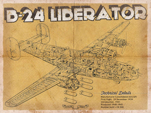 14" x 11" / Unframed Cutler West Vintage B-24 Liberator Bomber Military Print
