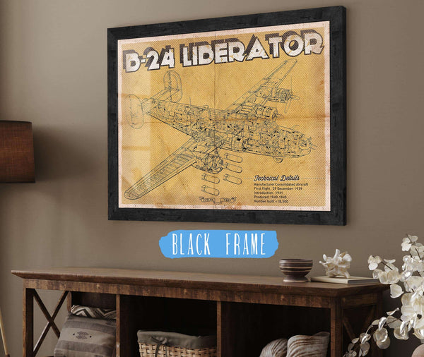 20" x 16" / Black Frame Cutler West Vintage B-24 Liberator Bomber Military Print