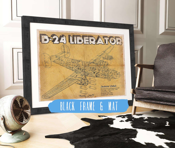 20" x 16" / Black Frame & Mat Cutler West Vintage B-24 Liberator Bomber Military Print