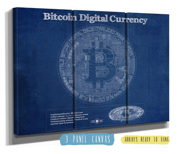 36" x 24" / 3 Panel Canvas Wrap Cutler West Vintage Bitcoin Wall Art Print