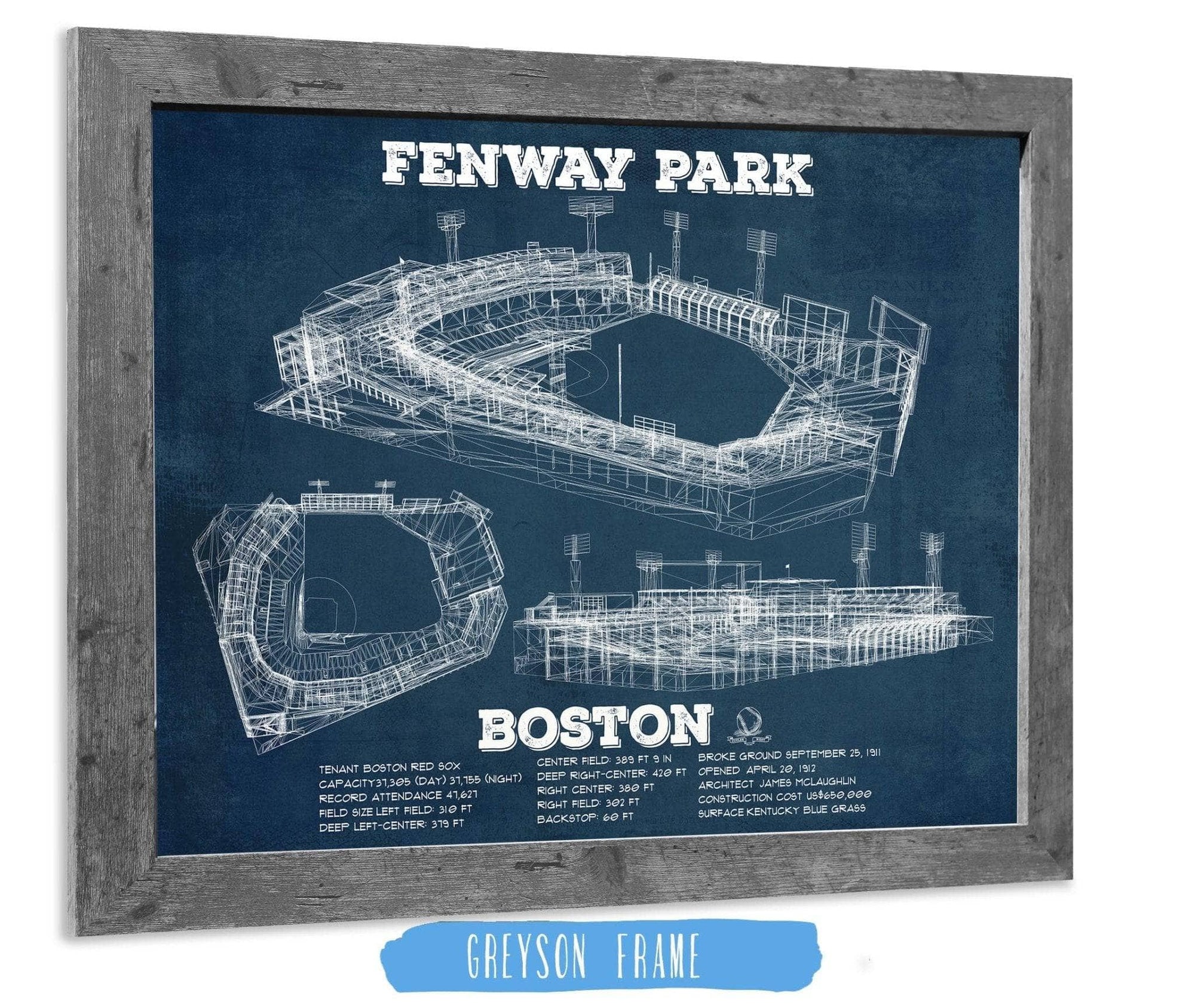 Cutler West 14" x 11" / Greyson Frame Vintage Boston Red Sox  - Fenway Park Baseball Print 723046918-14"-x-11"62010