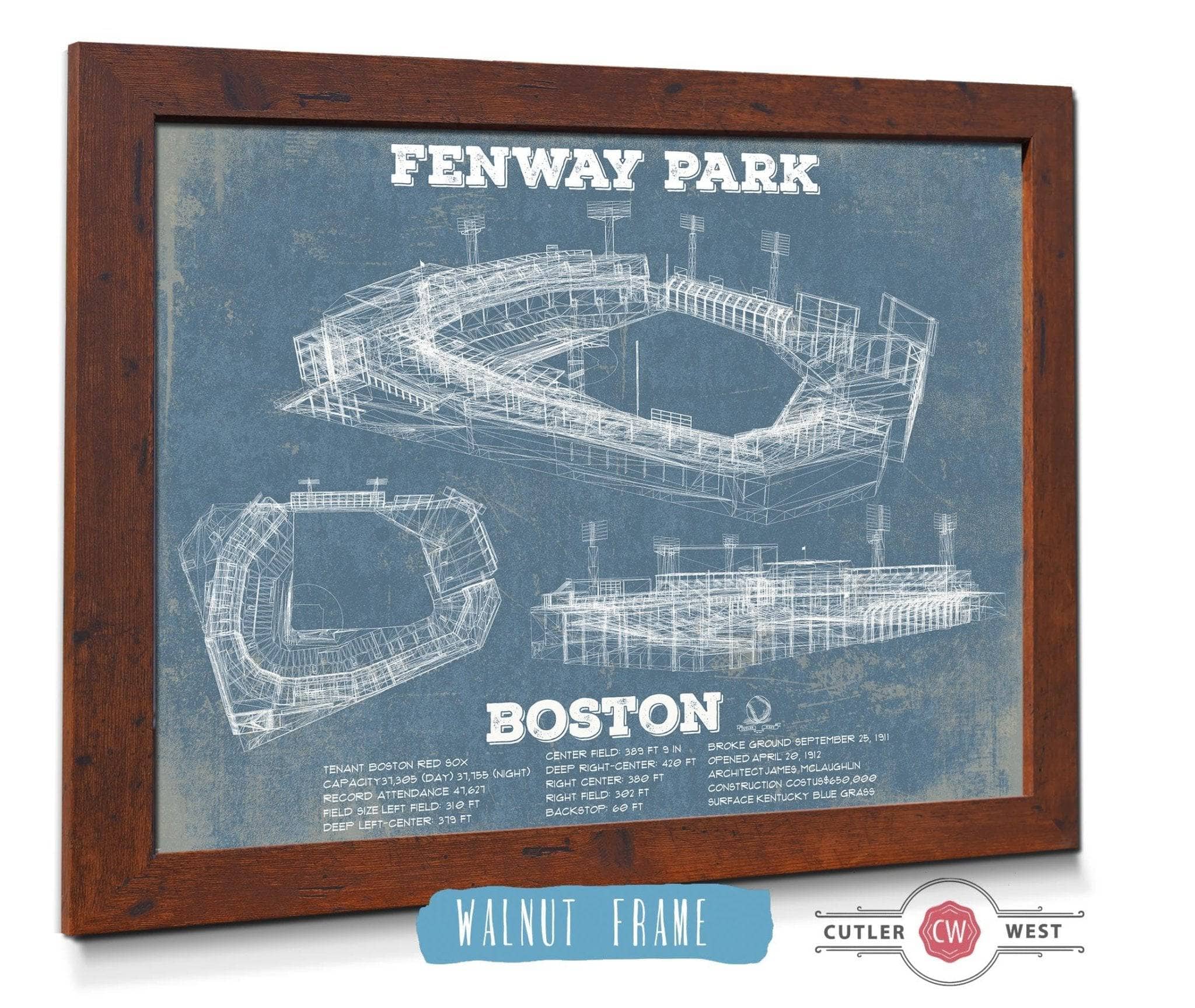 Vintage Boston Red Sox Fenway Park Blueprint | Cutler West