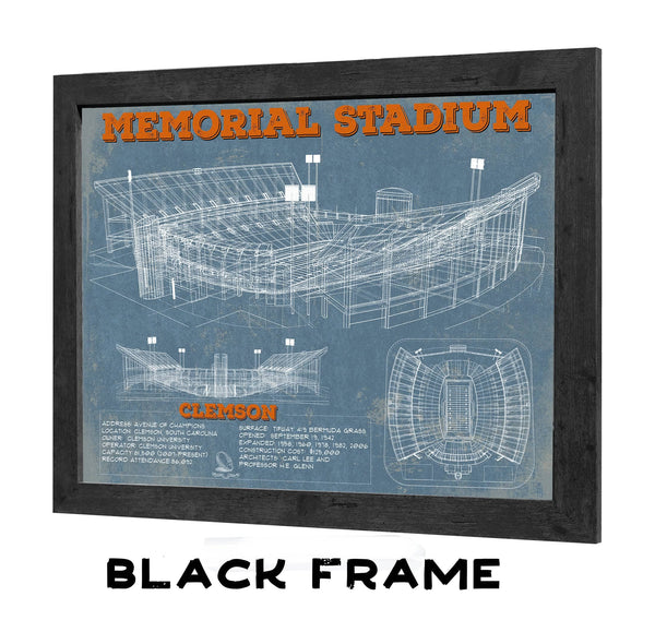 20" x 16" / Black Frame Cutler West Vintage Clemson Tigers - Memorial Stadium Football Print