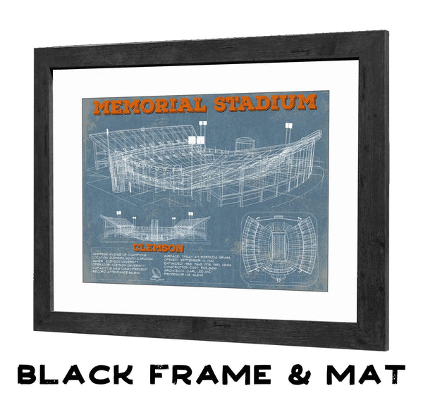 20" x 16" / Black Frame & Mat Cutler West Vintage Clemson Tigers - Memorial Stadium Football Print