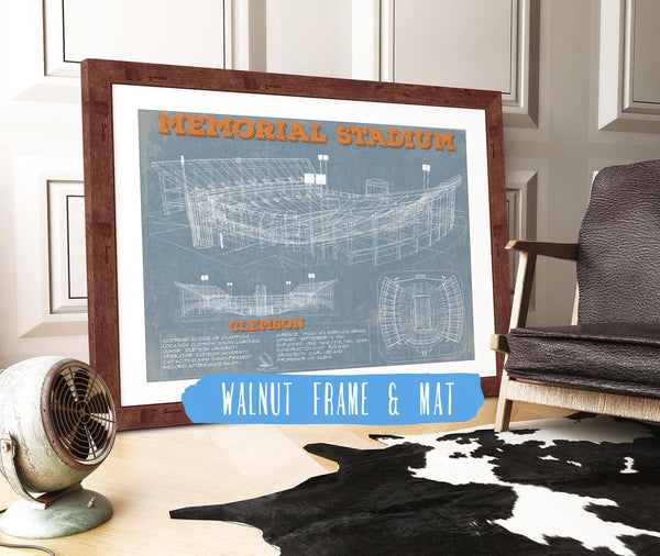 20" x 16" / Walnut Frame & Mat Cutler West Vintage Clemson Tigers - Memorial Stadium Football Print