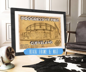 20" x 16" / Black Frame & Mat Cutler West Vintage Cleveland Indians Progressive Field Baseball Print