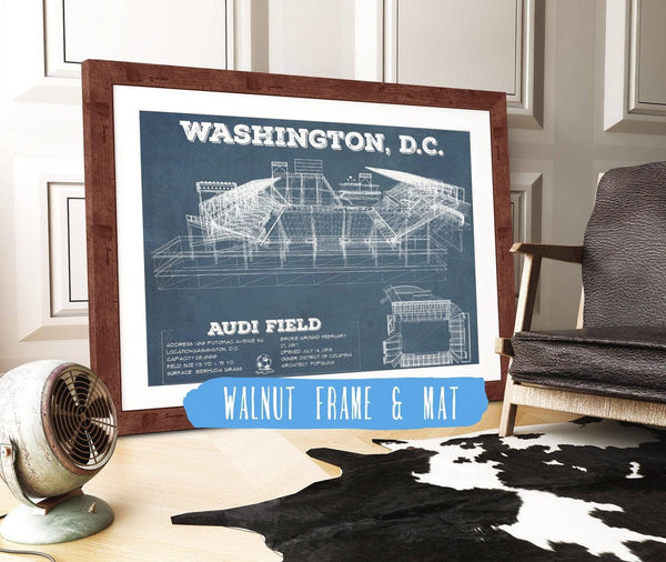20" x 16" / Walnut Frame & Mat Cutler West Vintage D.C. United Audi Field MLS Soccer Print