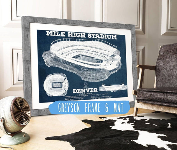 14" x 11" / Greyson Frame & Mat Cutler West Vintage Denver Broncos Mile High Stadium Football Print