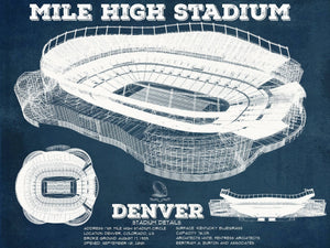 14" x 11" / Unframed Cutler West Vintage Denver Broncos Mile High Stadium Football Print