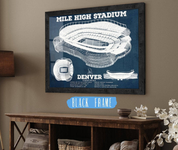 20" x 16" / Black Frame Cutler West Vintage Denver Broncos Mile High Stadium Football Print