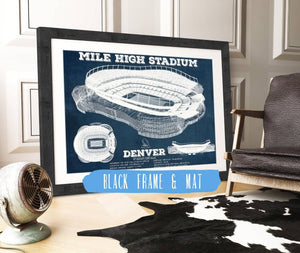 20" x 16" / Black Frame & Mat Cutler West Vintage Denver Broncos Mile High Stadium Football Print